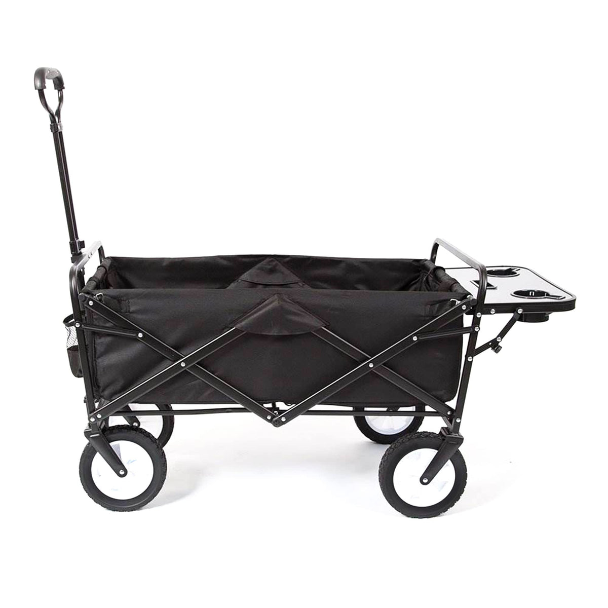MacSports Collapsible Outdoor Utility Wagon with Folding Table and Drink Holders, Black