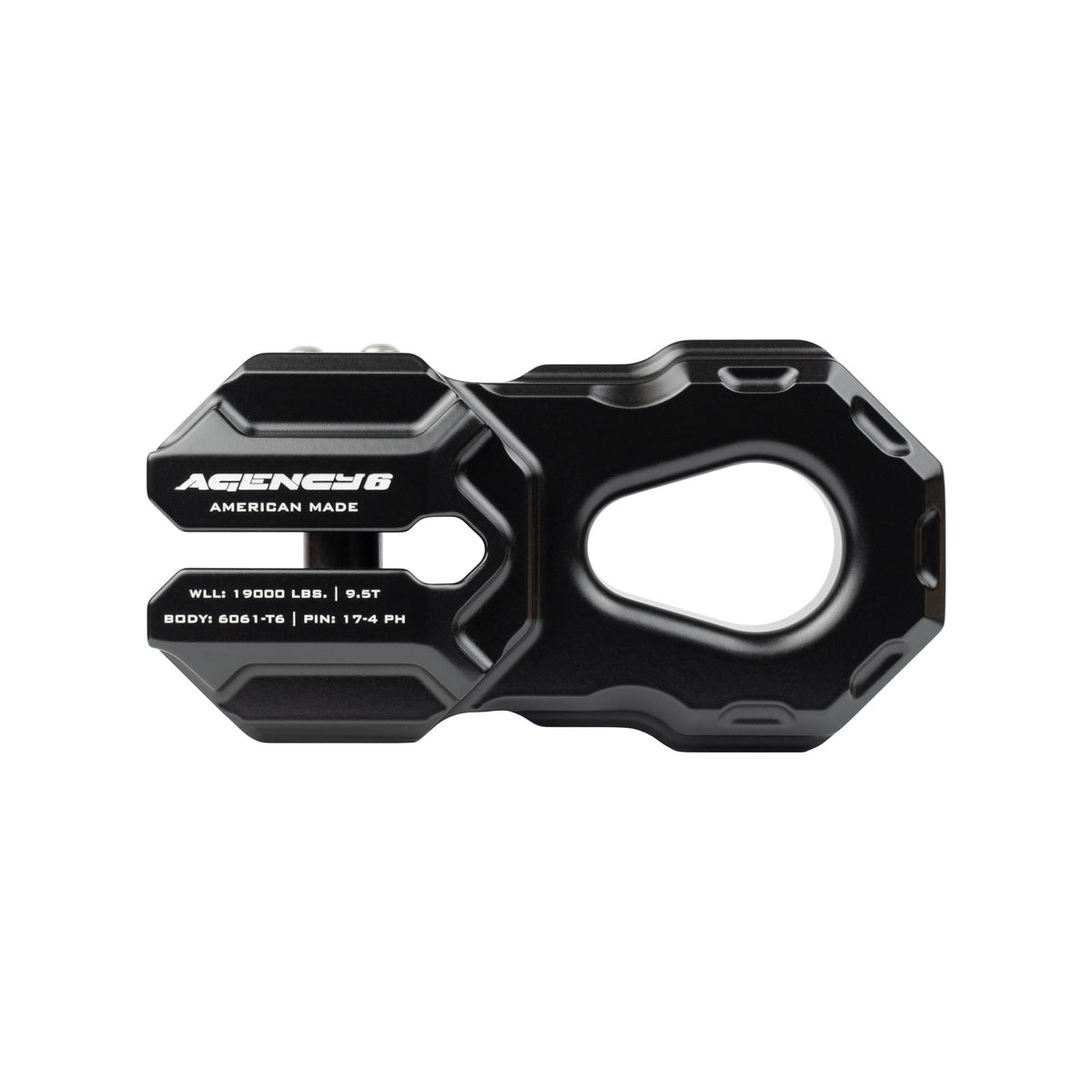 Agency 6 Billet Winch Shackle - Lightweight Aluminum Winch Attachment for Synthetic Line - 19,000 Pound Load Limit - Made in The USA with US Certified Materials - Black