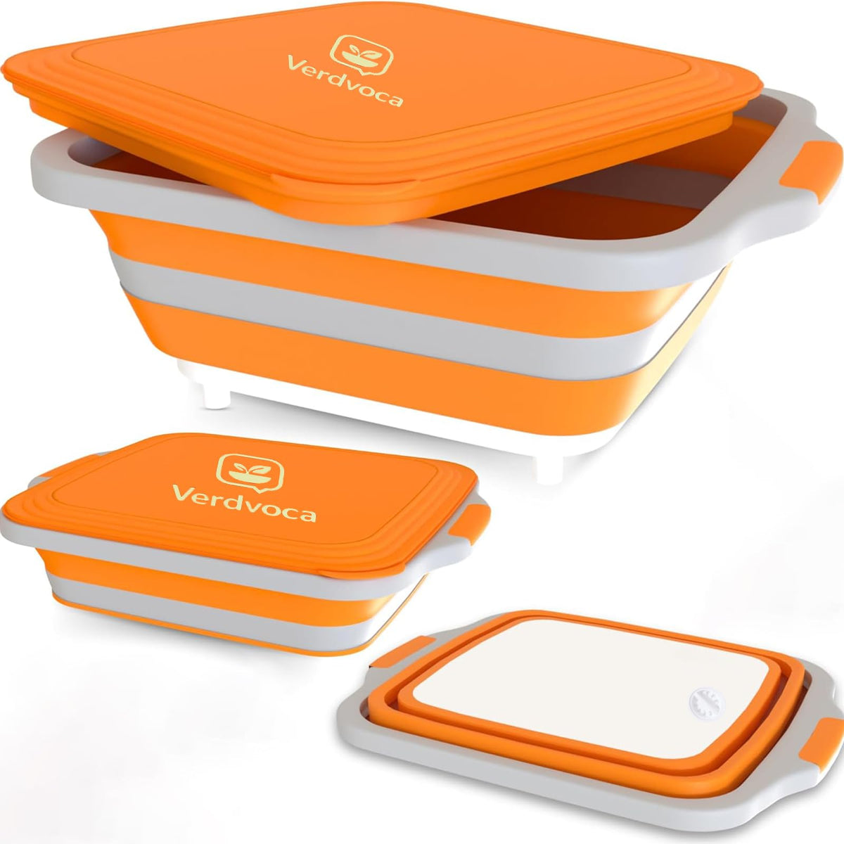 Verdvoca 1 Piece 30L & 2 Pcs 16L Collapsible BBQ Prep Tubs with Lids for Fruit Prep & Washing, Meal Marinating and Food Storage