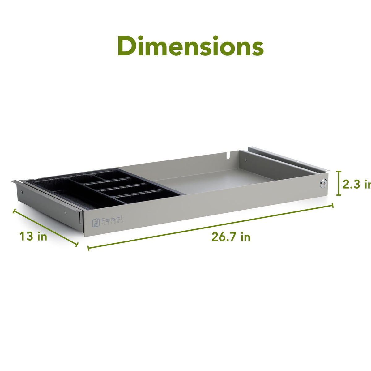 Perfect POSTURE Max Under Desk Storage Drawer – Large Desk Drawer with Lock for Regular & Sit-Stand Standing Desks, Gray (13" x 26.5")