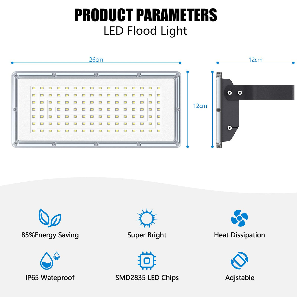 TOPAUBUB 300W LED Stadium Lights Outdoor 2 Piece, Flood Lights Outdoor 30000LM 6500K Cool White IP66 Waterproof for Garden/Warehouse/Yard Lighting