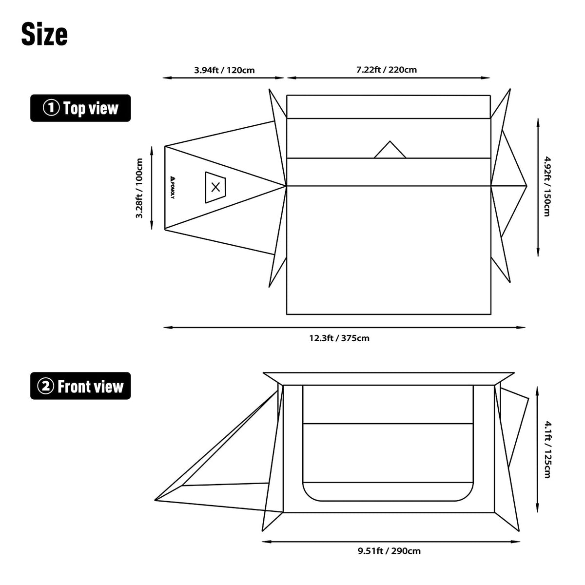 POMOLY Camping Hot Tent Bushcraft Tents, STOVEHUT 70 3.0 Shelter with 2 Tarp Poles and 2 Tent Poles for 1-2 Person Hiking, Backpacking (Without a Fireproof Ground Sheet)