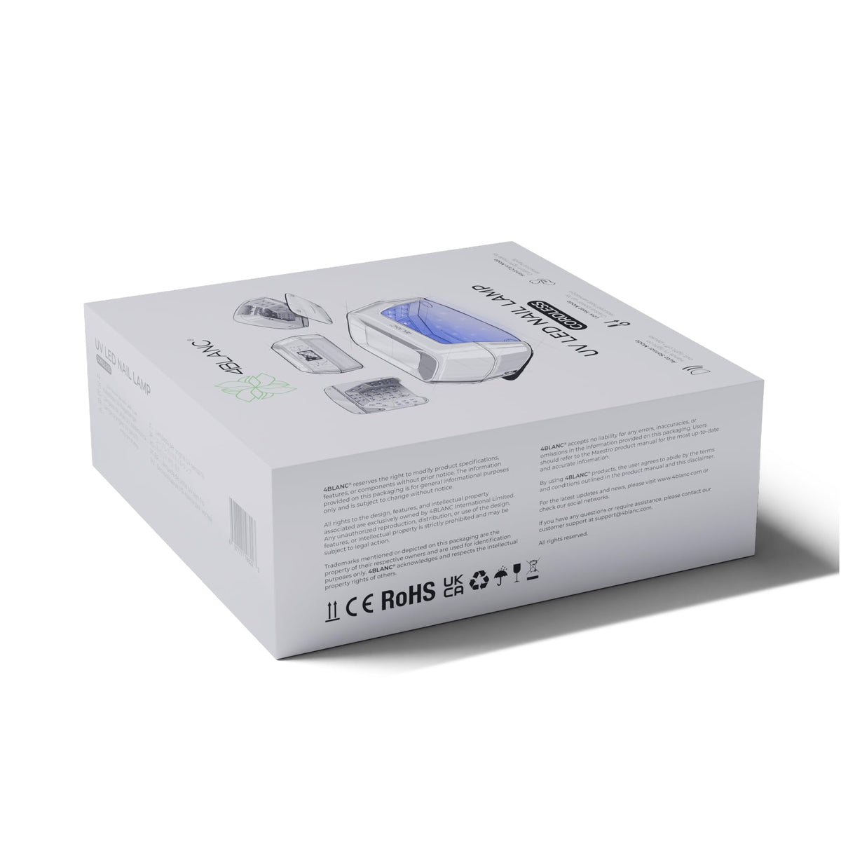 4BLANC® Professional Smart Cordless Rechargeable UV LED Nail Curing Lamp for Home or Salon Use, Manicure and Pedicure-Friendly.