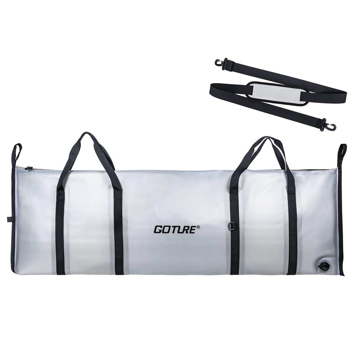 Goture Insulated Fish Cooler Bag, 840D TPU Leakproof Fish Kill Bag with Airtight Zipper, Large Waterproof Fishing Cooler Bag with Carry Handle, Drain Plug, Keep Ice Cold All Day, 59.8inx20in