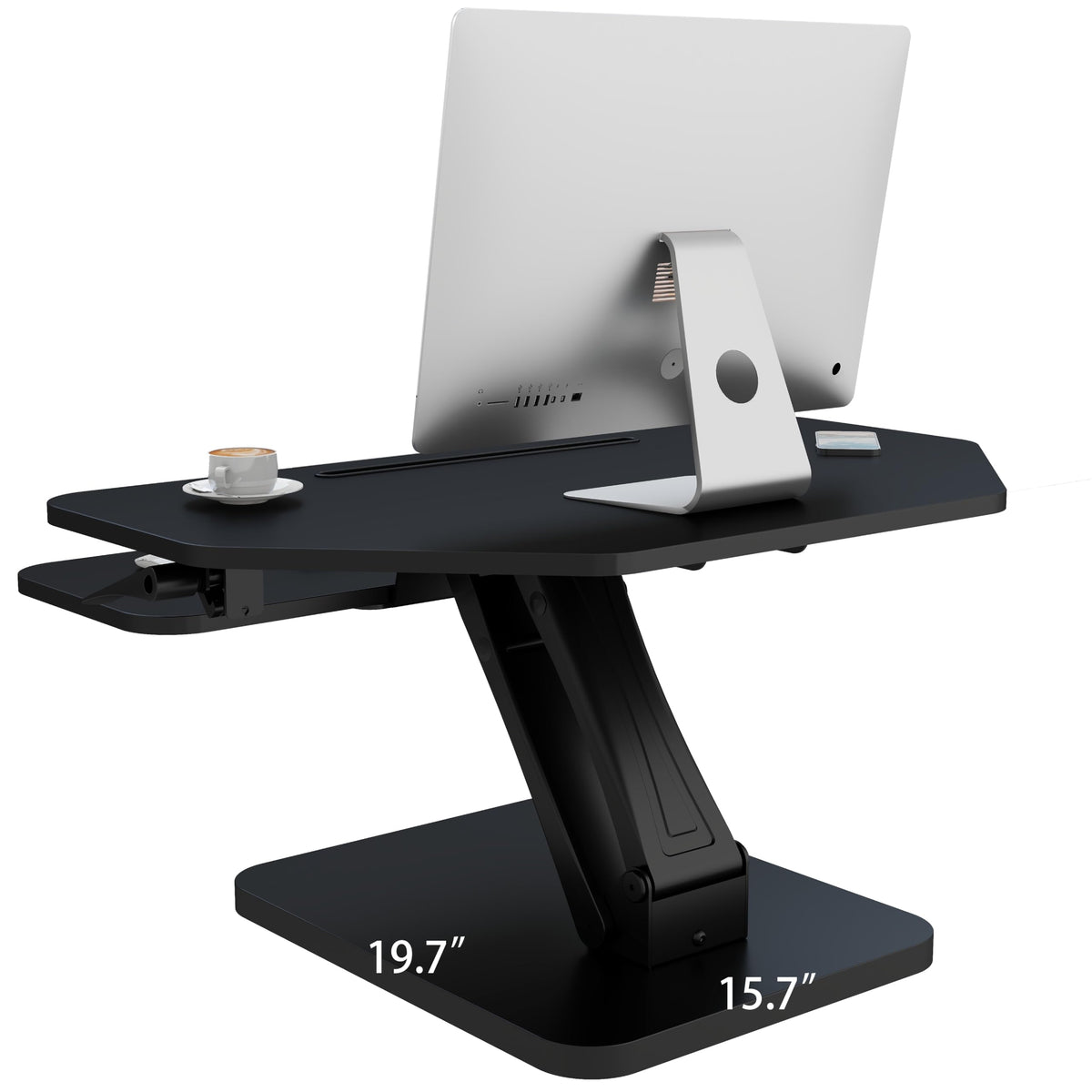 Lubvlook 32 inch Corner Standing Desk Converter, Height Adjustable Sit Stand Desk Riser with Keyboard Tray, Black, GSD76