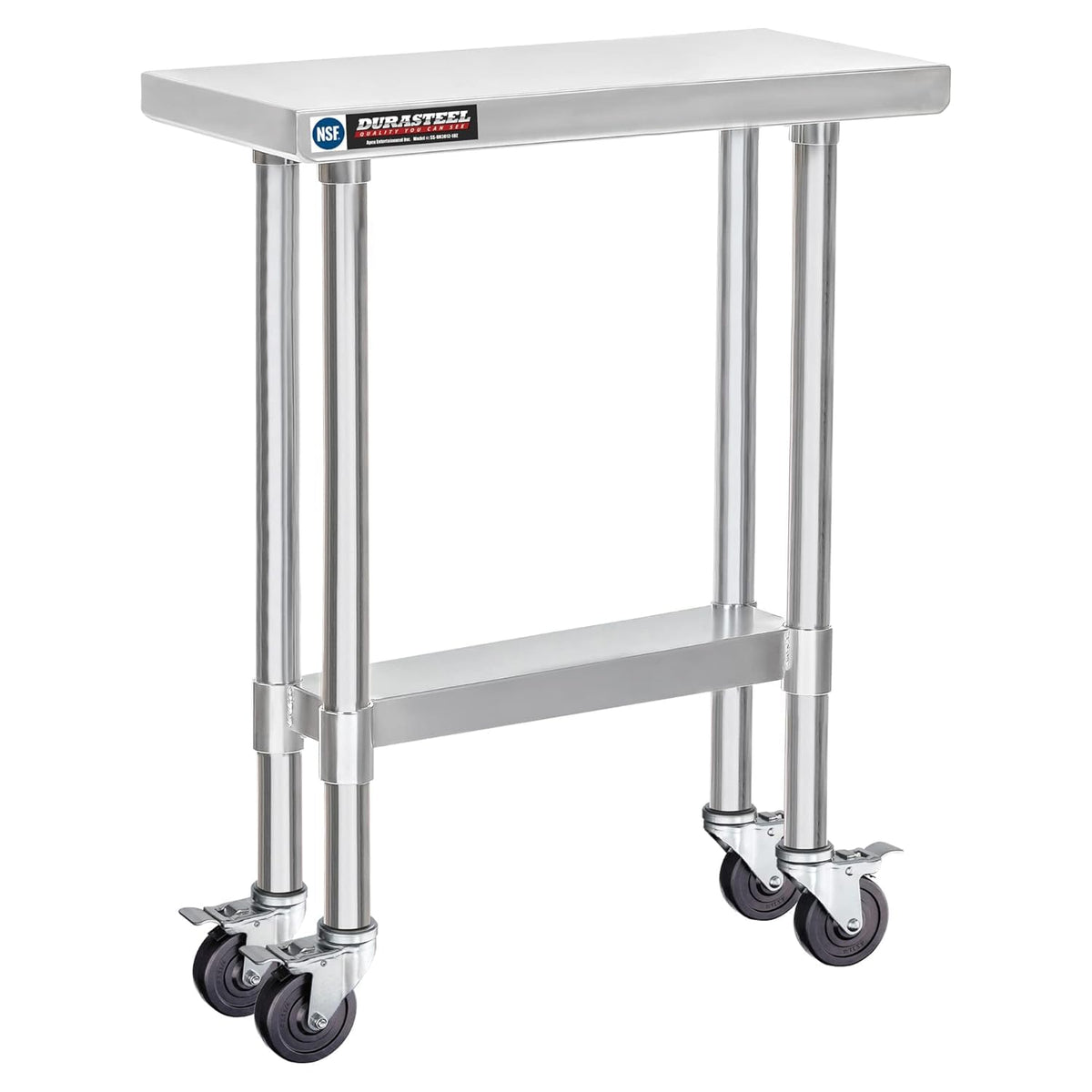 DuraSteel 30x12 NSF Stainless Steel Cart Work Table - Heavy Duty Rolling Food Prep Table - Metal Utility Cart on Wheels Caster, Grill Stand Microwave Outdoor Kitchen Tables Countertop Island Top Vevor