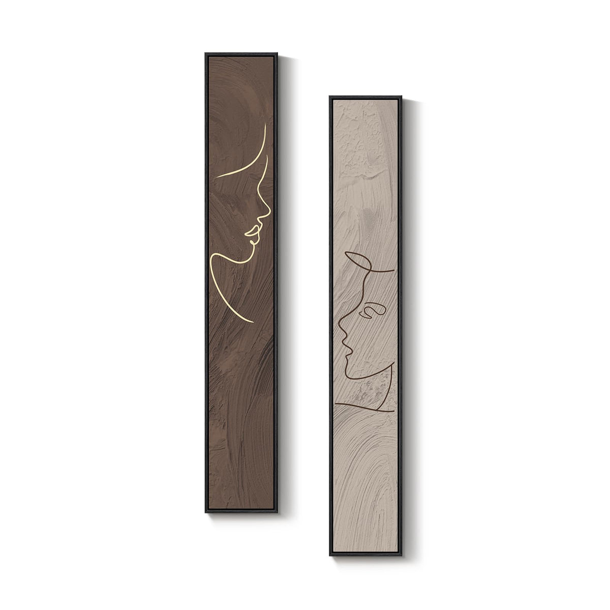 Long Narrow Framed Neutral Abstract Vertical Wall Art Set, 2 Piece Modern Canvas Prints Paintings Artwork for Walls, Beige and Brown Minimalist Pictures for Hallway Entryway Living Room Bedroom Decor