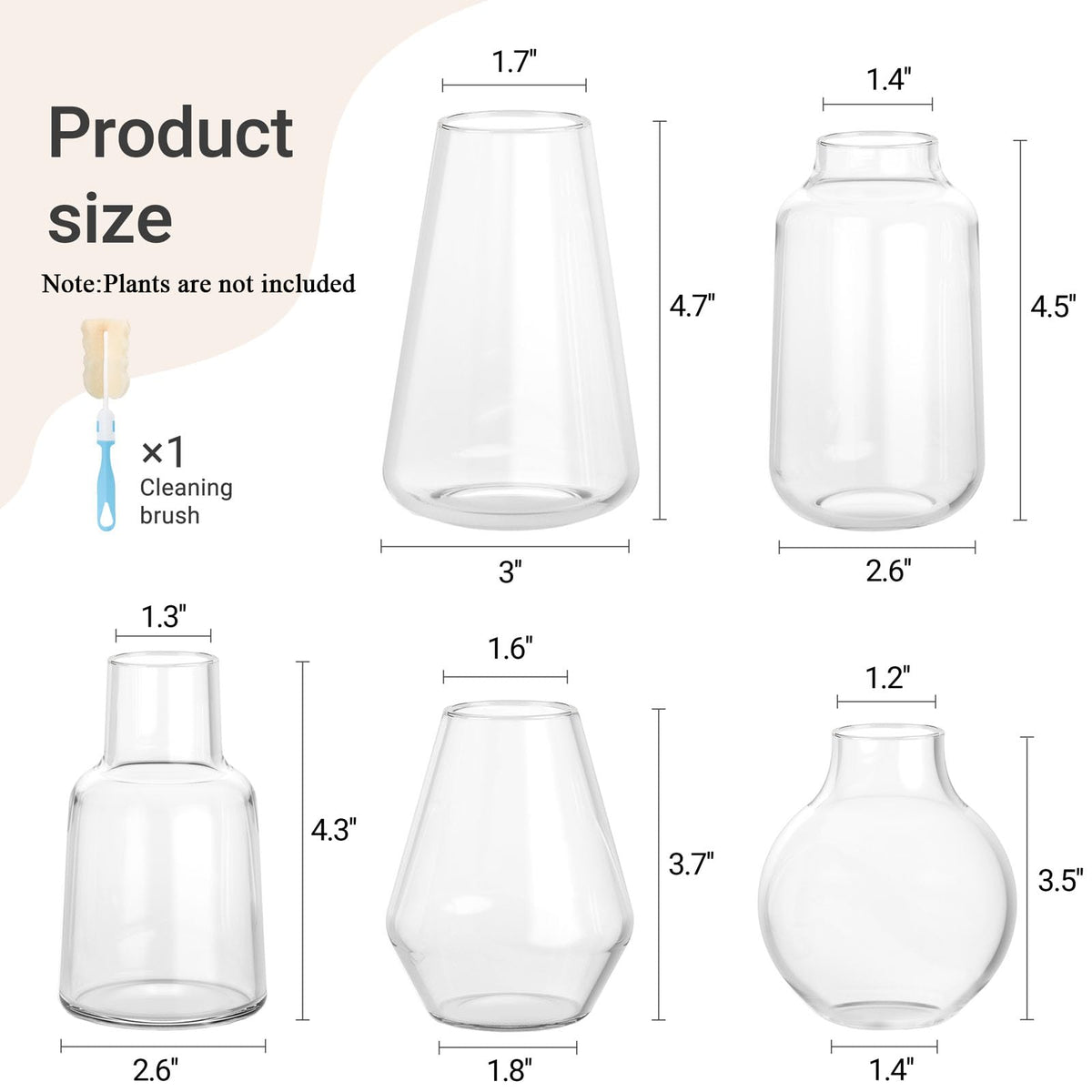 Mkono Propagation Vases for Plants, Set of 5 Small Glass Jar Planters for Hydroponic Cutting Flowers, Plant Station Bud Vases for Centerpieces Home Office Decor Gift