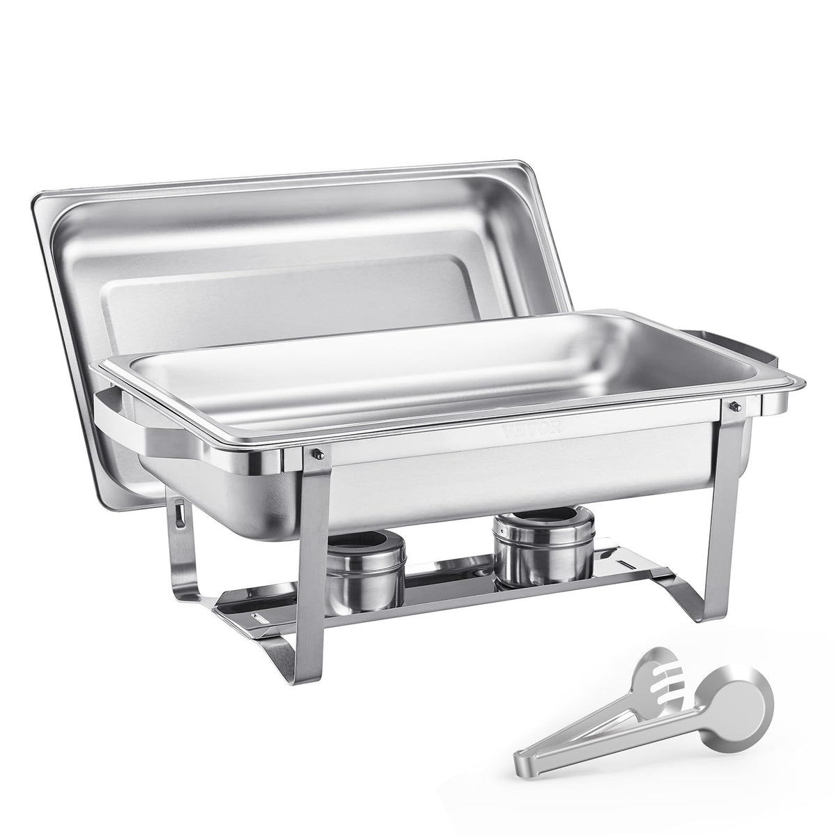 VEVOR Chafing Dish Buffet Set, 8 Qt 4 Pack, Stainless Chafer with 4 Full Size Pans, Rectangle Catering Warmer Server with Lid Water Pan Folding Stand Fuel Tray Holder Spoon Clip
