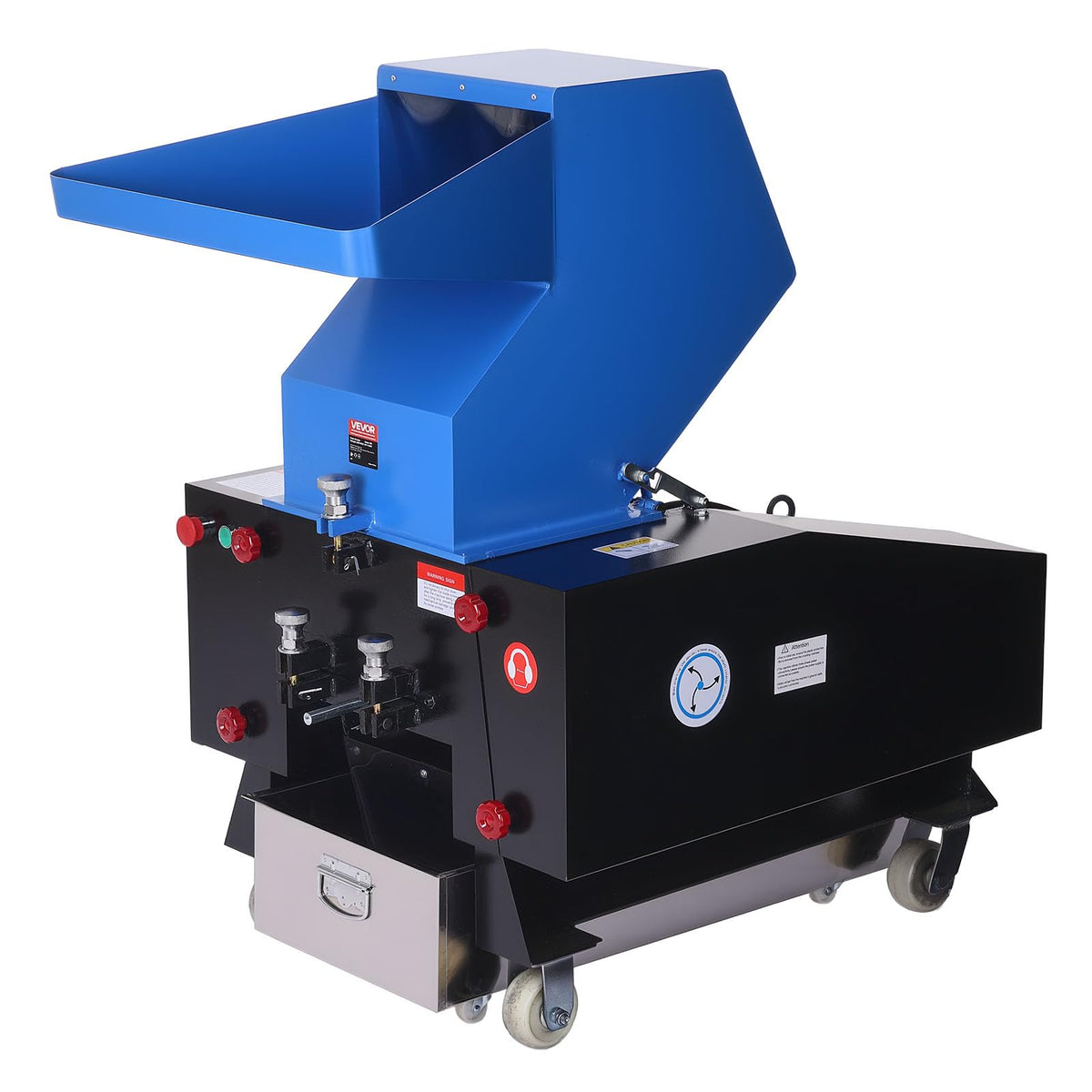 VEVOR Plastic Shredder Crusher, 10HP/7.5KW Plastic Grinder Granulator, 250-450kg/h Capacity Pulverizer Recycling Machine with Wheels, SDK-11 Blade & 10mm Mesh for PVC PTFE (220V 60Hz 3-Phase)