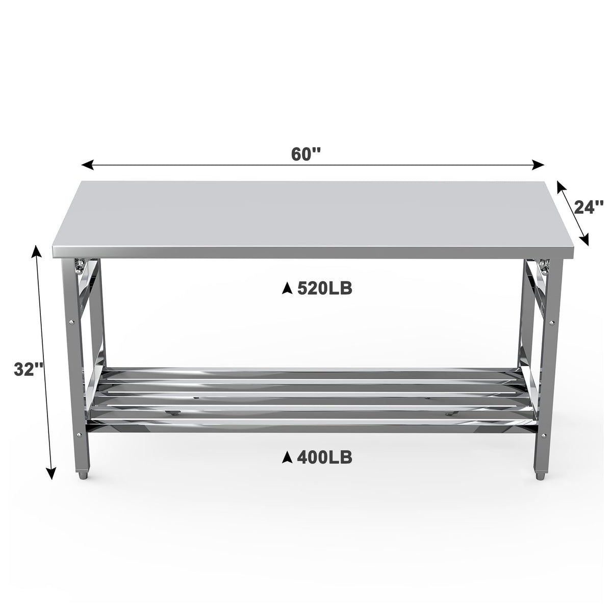 60" X 24" Stainless Steel Folding Table, NSF Commercial Work Table, Heavy Duty Prep Table with Adjustable Undershelf for Restaurant, Kitchen, Food Service, Space-Saving, No Installation Required