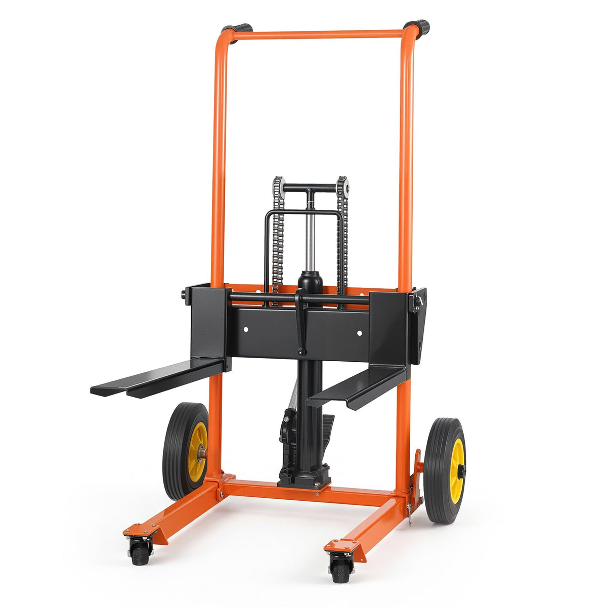 VEVOR Hydraulic Material Lift Winch Stacker, 450 lbs Load Capacity, 35.4'' Max Lifting Height, Pallet Truck Dolly with Fork Lift Table, Foldable & Portable Pallet Jack Table Cart, Orange & Black