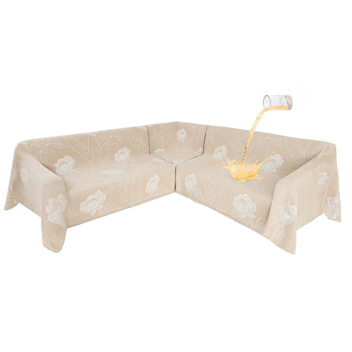 SYJOVIA 1OO% Waterproof Sectional Couch Covers for Dogs L Shaped Corner Sofa Cover Washable Chenille Sofa Slipcovers Blanket Modern Jacquard Pet Furniture Protector (91"x276", Beige Flower)
