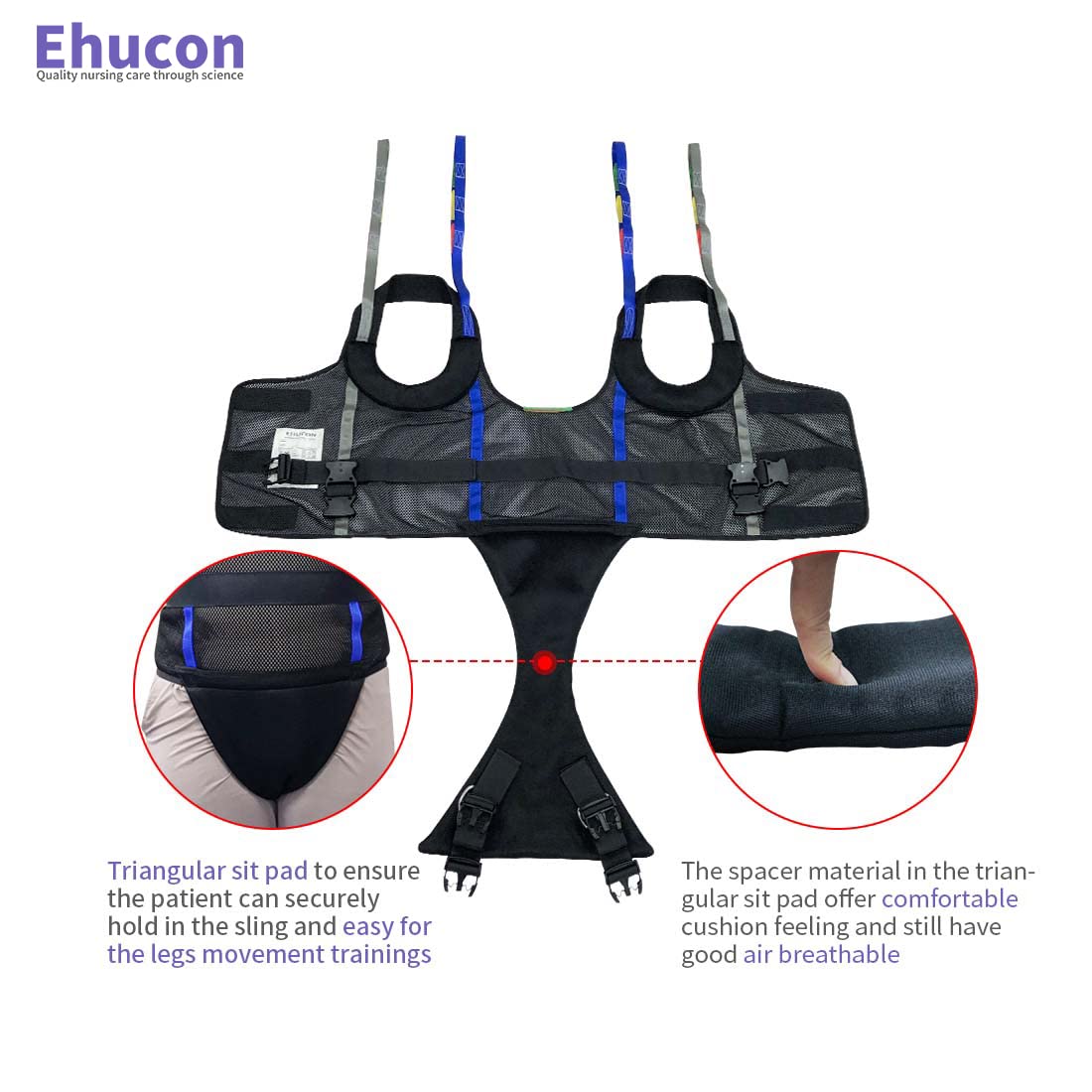 Ehucon Comfort Padded Patient Lift Walking Sling,Portable Standing Harness to People/Handicap for Ambulating Support Training,500 lbs Safety Loading-Large Size