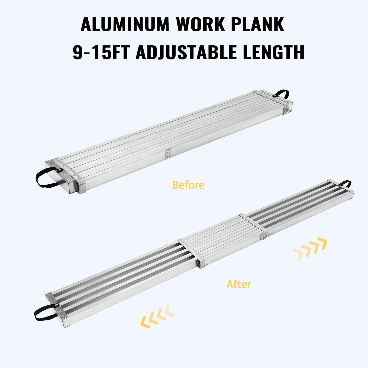 9-15ft Telescoping Work Plank, Aluminum Adjustable Scaffold Platform with Skid-Proof Surface, Ladder Accessory, 440 lbs Capacity, Extension Plank for Safe Work