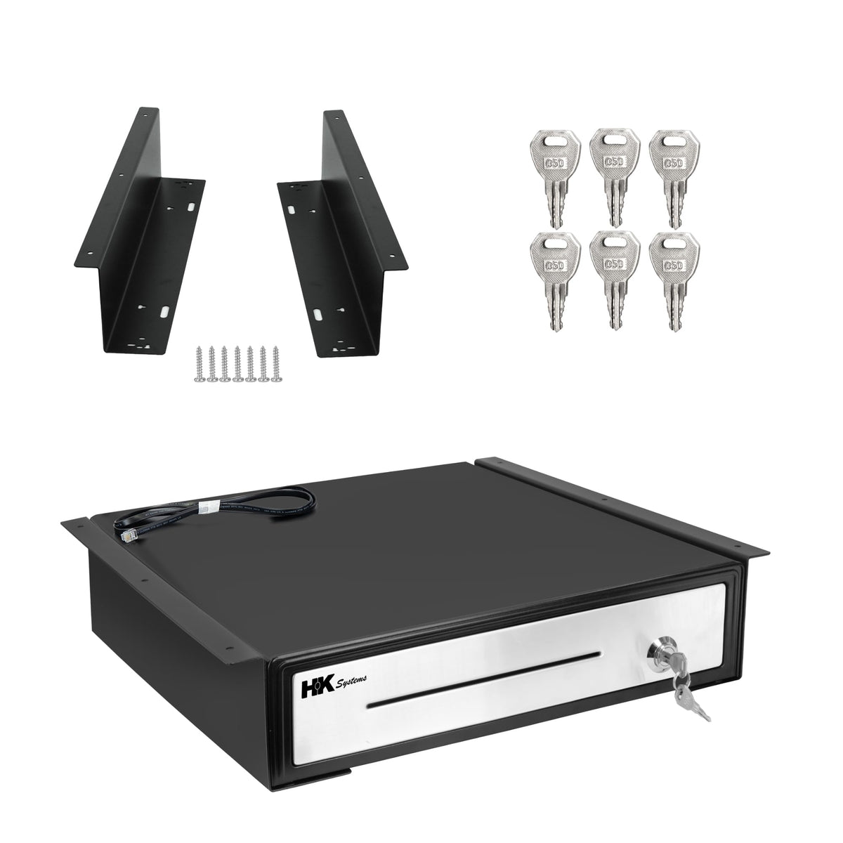 HK SYSTEMS 16" "Stainless Steel" Front Heavy Duty Black POS Cash Drawer with 5Bill/5Coin with Under Counter Mounting Metal Bracket