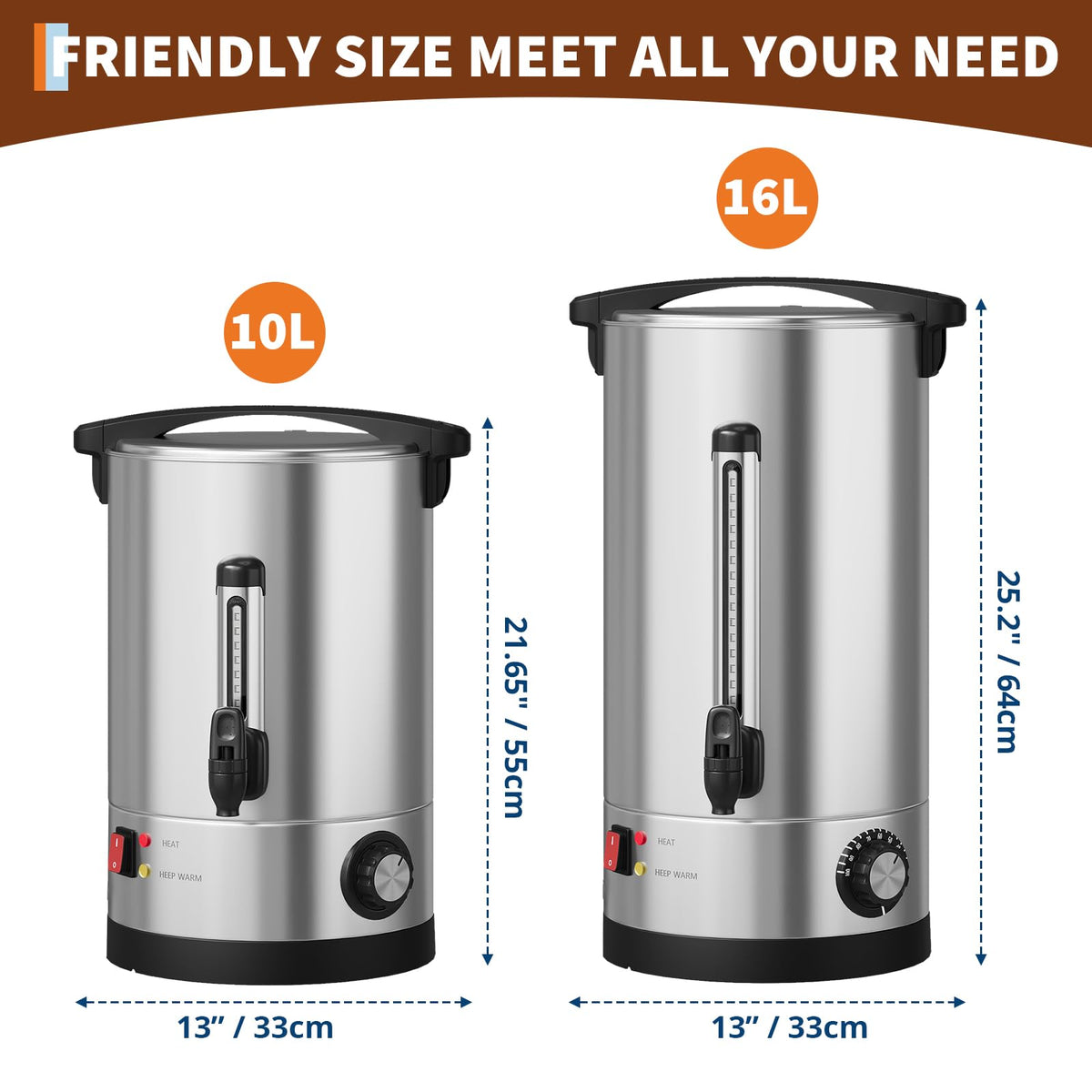 60 Cup Large Coffee Urn with Double Wall Insulation, 10L/2.6 Gallon Stainless Steel Commercial Electric Coffee Dispenser with Hot Drinks and Hot Water, for Weddings, Parties, Catering, and Buffets