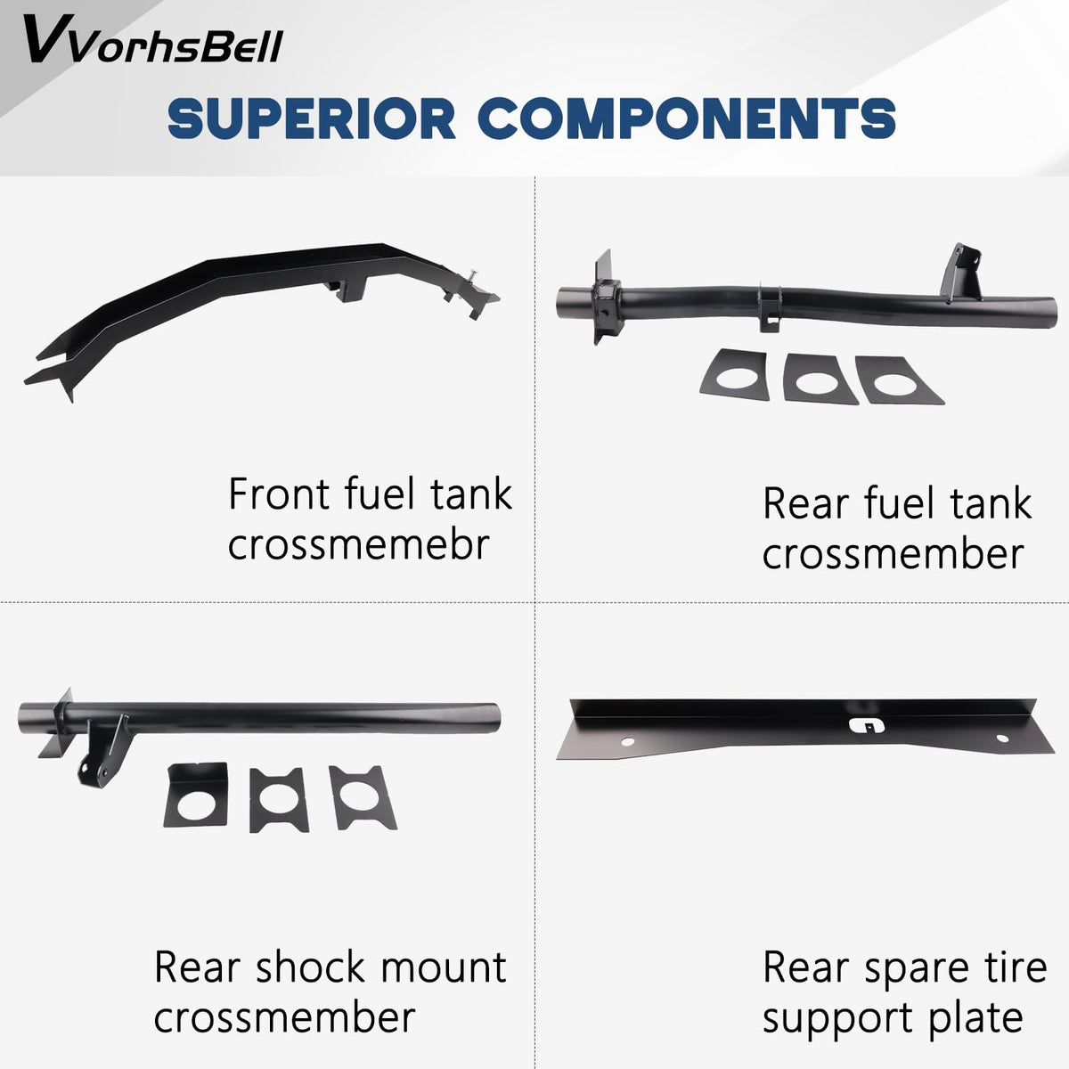 VVORHSBELL Front and Rear Fuel Tank Support Crossmember and Upper Shock Mount Crossmember and Spare Tire Support Plate Compatible with 2007-2014 Chevy Silverado 1500 GMC Sierra 1500 Regular Cab