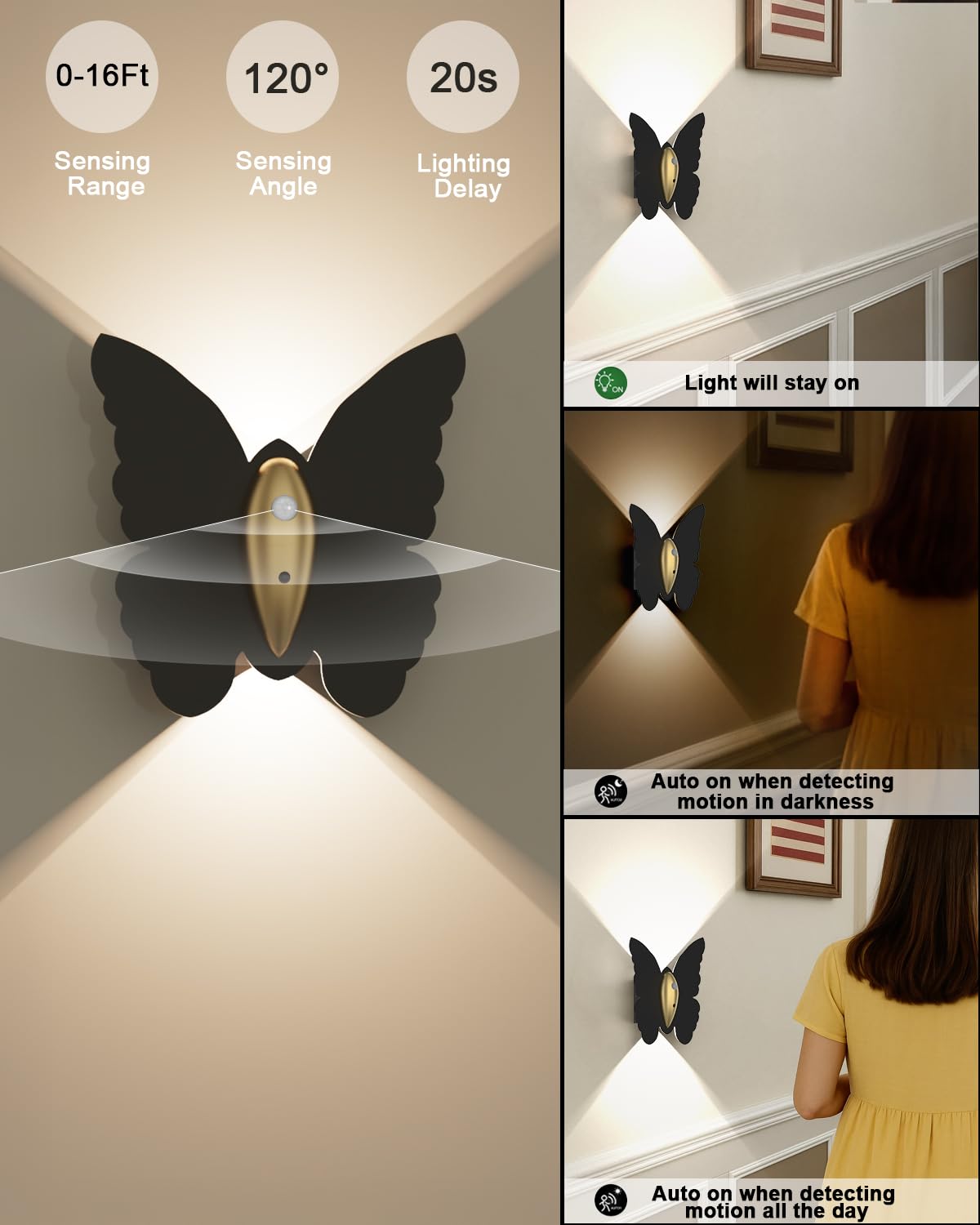 Eneru Battery Operated Wall Sconce Set of 2: 5000mAh Rechargeable Motion Sensor Night Light Wireless Wall Sconces Magnetic Closet Lights Stair Light Indoor Up and Down Wall Lamp for Bedroom Hallway
