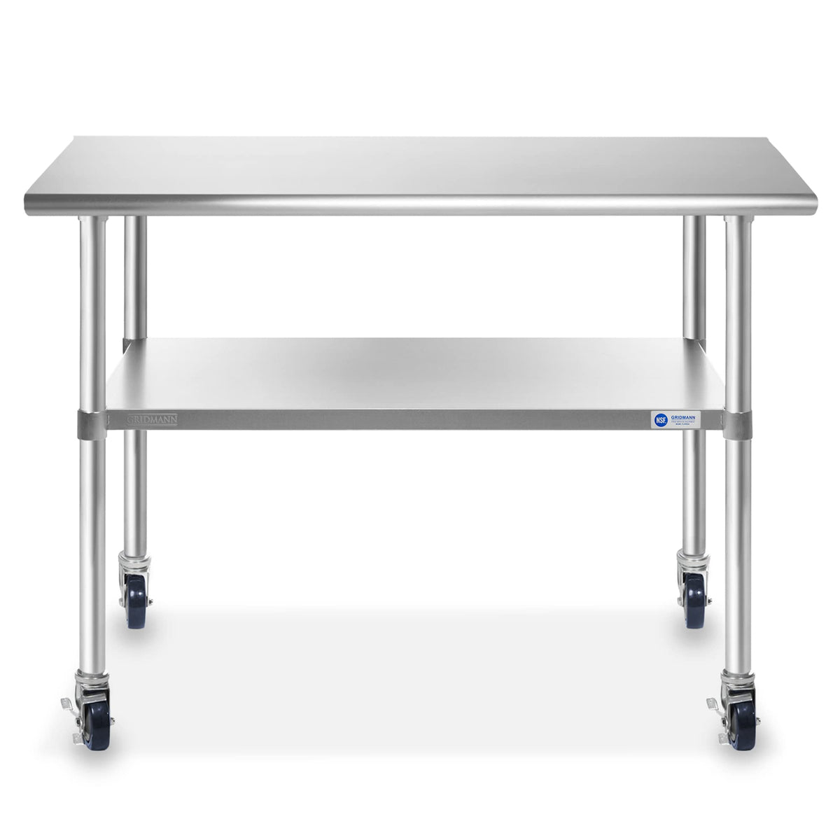 GRIDMANN NSF Stainless Steel Work & Prep Table 48 x 24 Inches with Caster Wheels and Under Shelf for Restaurant, Home, Hotel