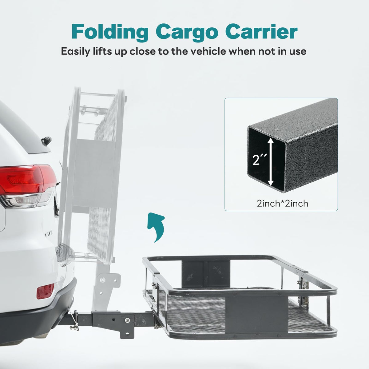 OLIXIS Folding Hitch Mount Cargo Carrier Basket 60x21x6 with Waterproof Luggage Bag 16 Cubic Feet, 500 Lbs Capacity Cargo Basket, with Hitch Stabilizer, Straps, Net
