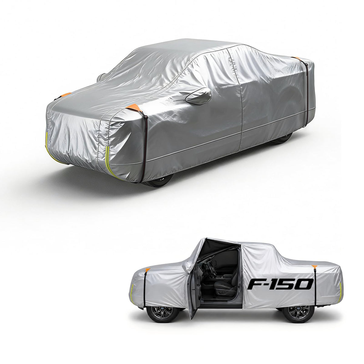 Wigoo Ford F150 F250 F350 F450 Truck Car Cover Accessories 2015-2026, Waterproof All Weather Outdoor Full Pickup Cover, Windproof UV Rain Snow Dust Protection, Door Zipper, Reflective Safety Strips