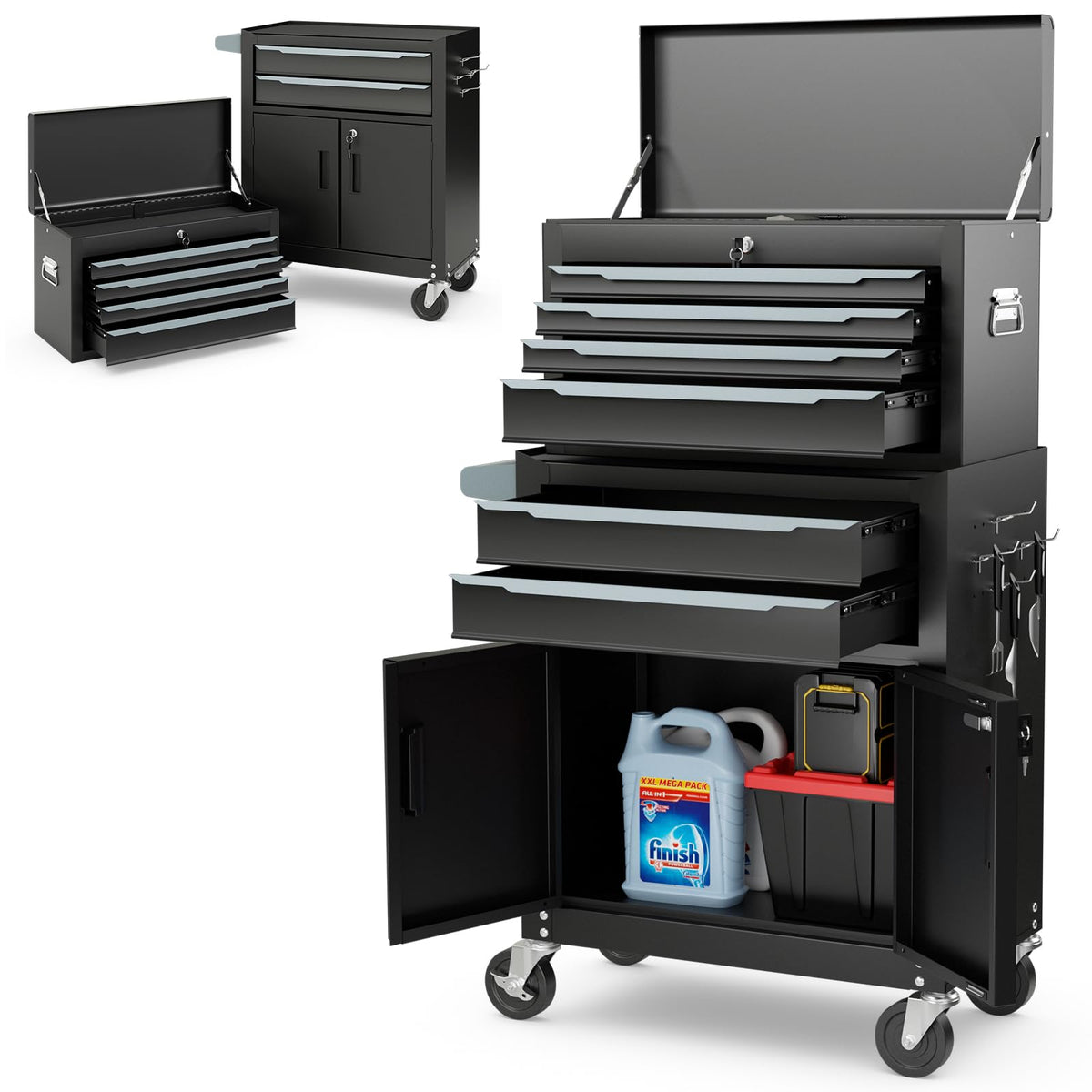 ERGOMASTER Large Rolling Tool-Chest with 6 Drawers Heavy Duty Tool-Cabinet on Wheels Lockable and Lock System for Garage Workshop(28 x 13 x 44”-Black)