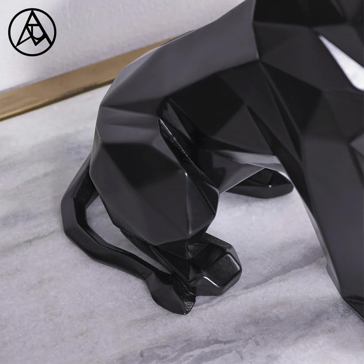 Artarium Geometric Black Lion Statue 7.6 Inch, Modern Resin Lion Figurine for Home Decor, Office Desk, Bookshelf & Coffee Table, Abstract Wildlife Sculpture, Contemporary Interior Decoration Gift