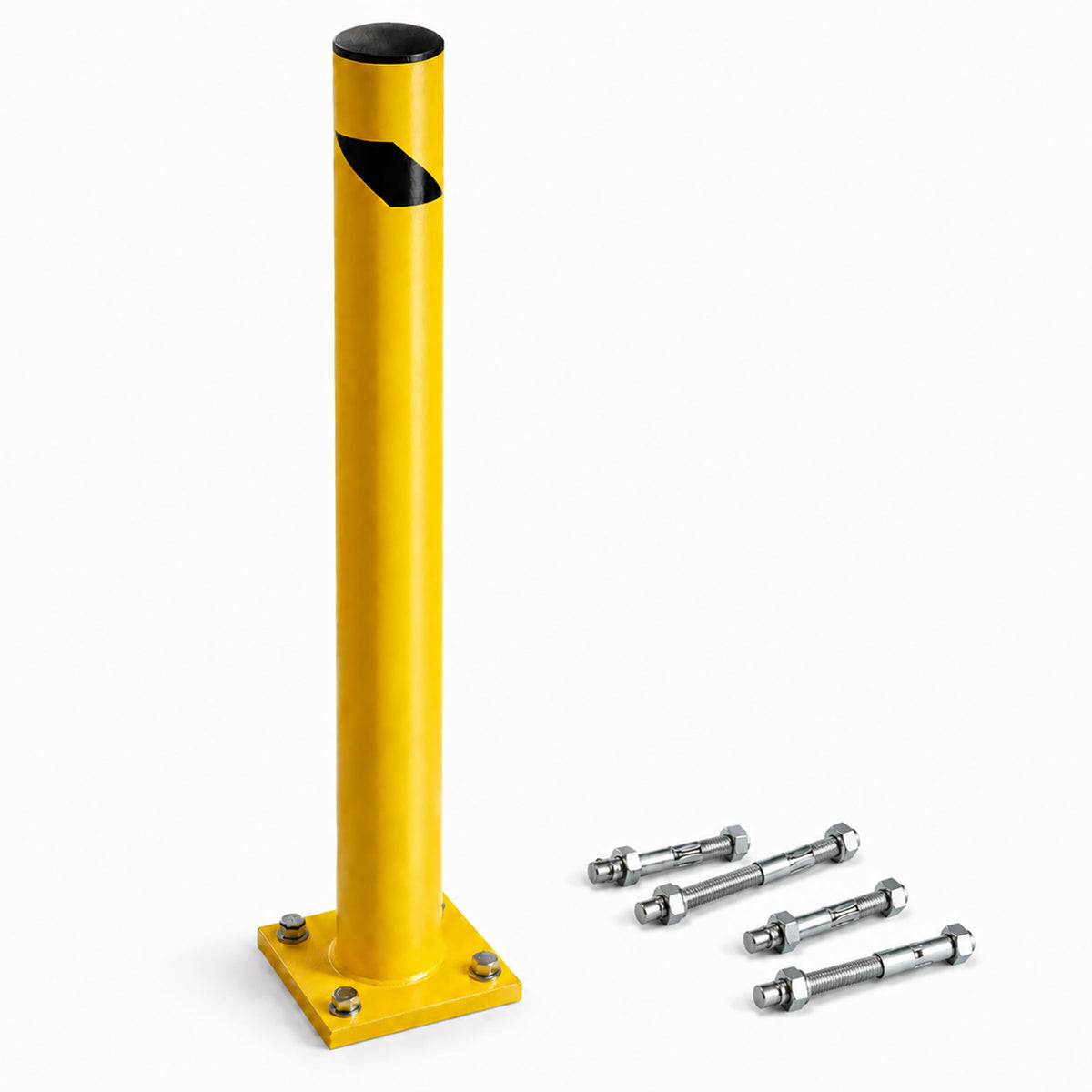 Trafford Industrial Yellow Powder-Coated Steel Safety Bollard, Heavy-Duty Bollard Post, Parking Barrier for Traffic Safety and Access Control, Hardware Included