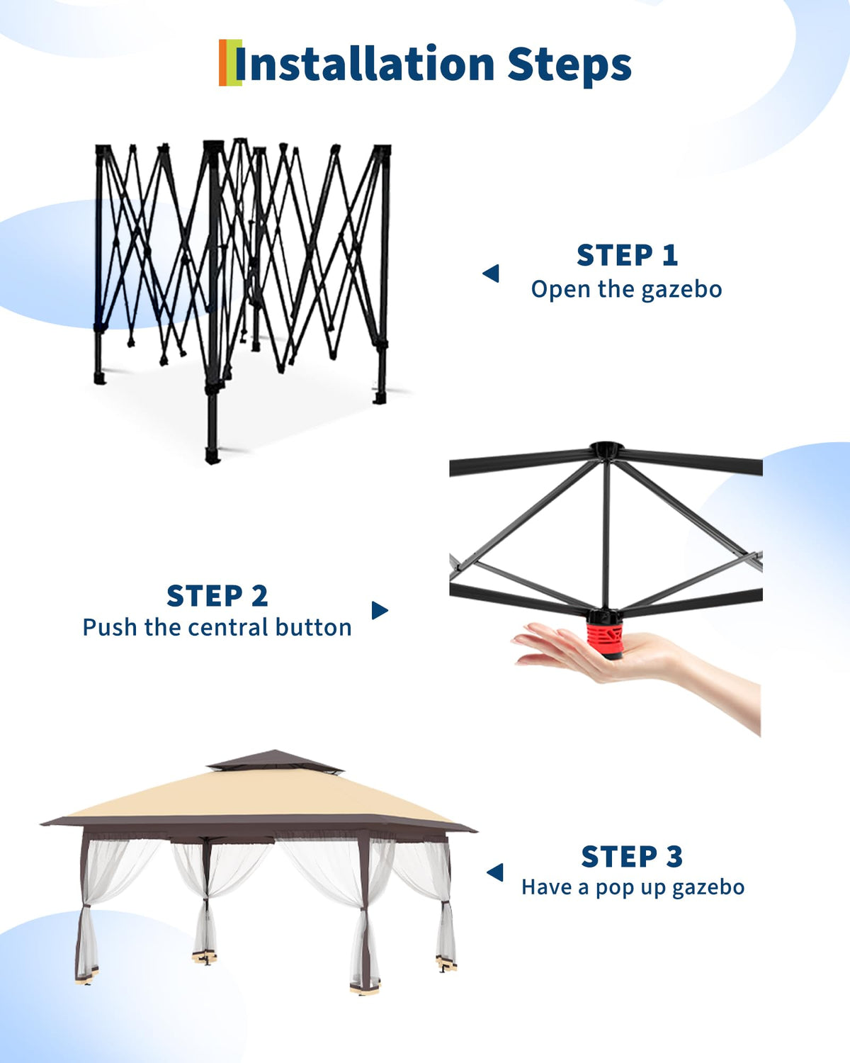 Garvee 12x12FT Pop Up Gazebo with Mosquito Netting, Outdoor Canopy Tent Easy Setup for Backyard Patio Garden Deck, Khaki & Coffee