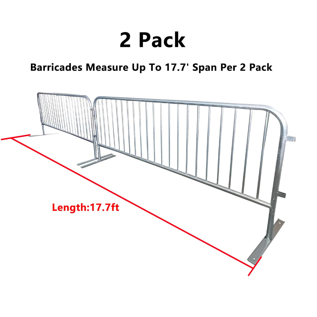 ZUVELLO 2 Pack 8.5 Ft Steel Crowd Control Heavy Duty Interlocking Steel Safety Barriers Barricade Fence Frame Guard for Events Road Traffic Control, Galvanized Silver