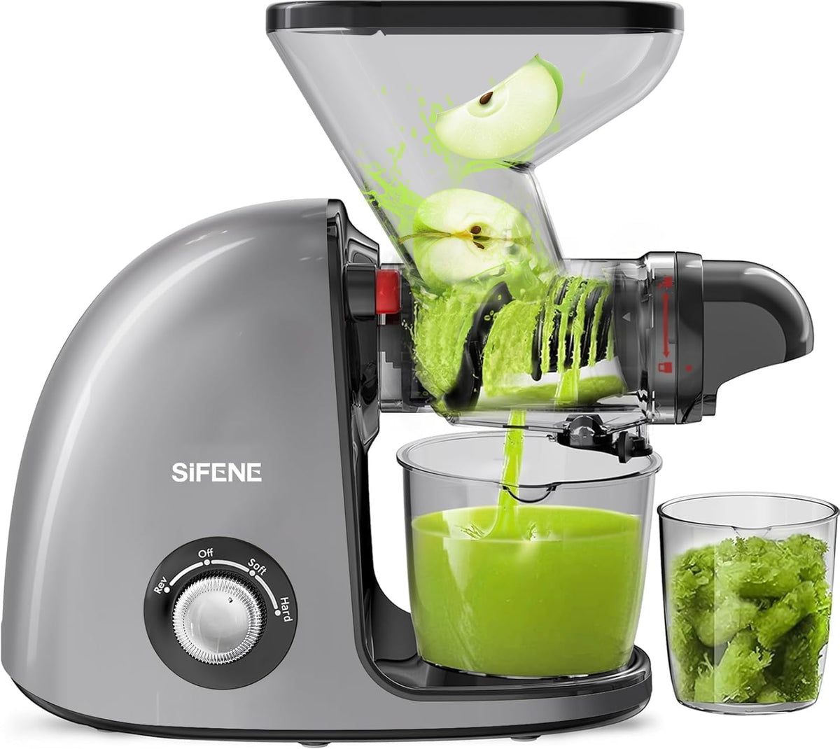 Cold Press Juicer, SiFENE Slow Masticating Juicer Machines for Fruit & Vegetable, Juice Yield Maker Extractor with Dual Mouth Quiet Motor & Anti-Clog System, Easy to Clean, Gray, JS3209
