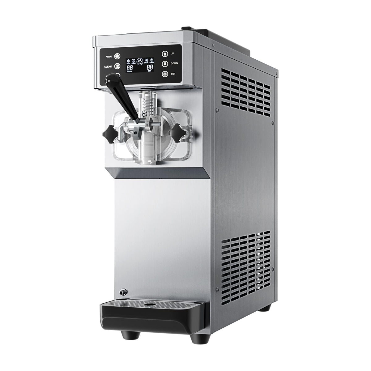 Commercial Ice Cream Maker Machine 1200W Single Flavor Soft Serve Ice Cream Machine 3.2 to 4.2 Gal/H 110V Ice Cream Machine with Pre-Cooling, Auto Clean, 6L Hopper for Restaurant Snack Bar