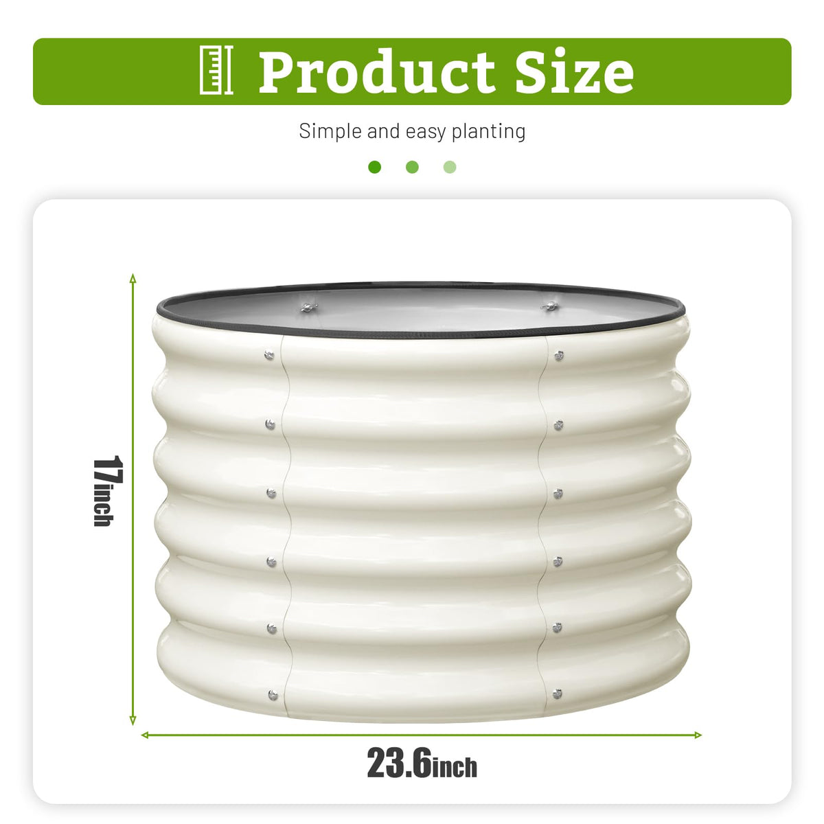 SnugNiture Raised Garden Bed, 2 PCS 2×2×1.5ft Round Galvanized Outdoor Planter Box, 17" Tall Deep Metal Garden Bed Kit for Planting Vegetables, Fruits, Flowers, White