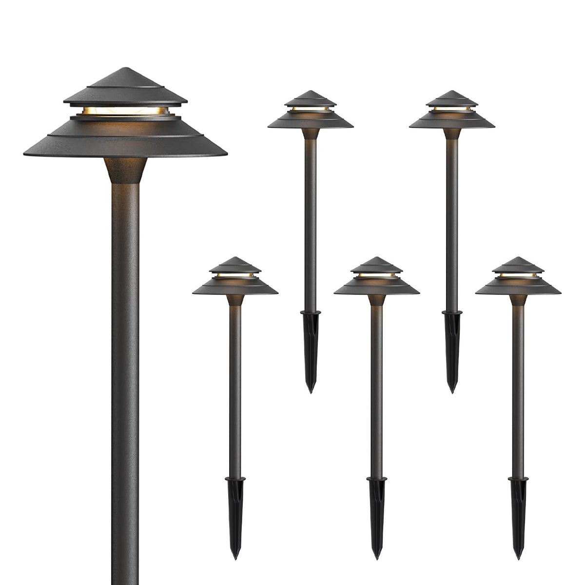 LL LIGHTING LIVING 12V Low Voltage Landscape Path Lights 6PK 2W 70LM LED Pathway Lights 2700K Warm White Durable Aluminum 2-Tier Tower Lights with Replaceable E12 Bulb IP65 Waterproof Gray