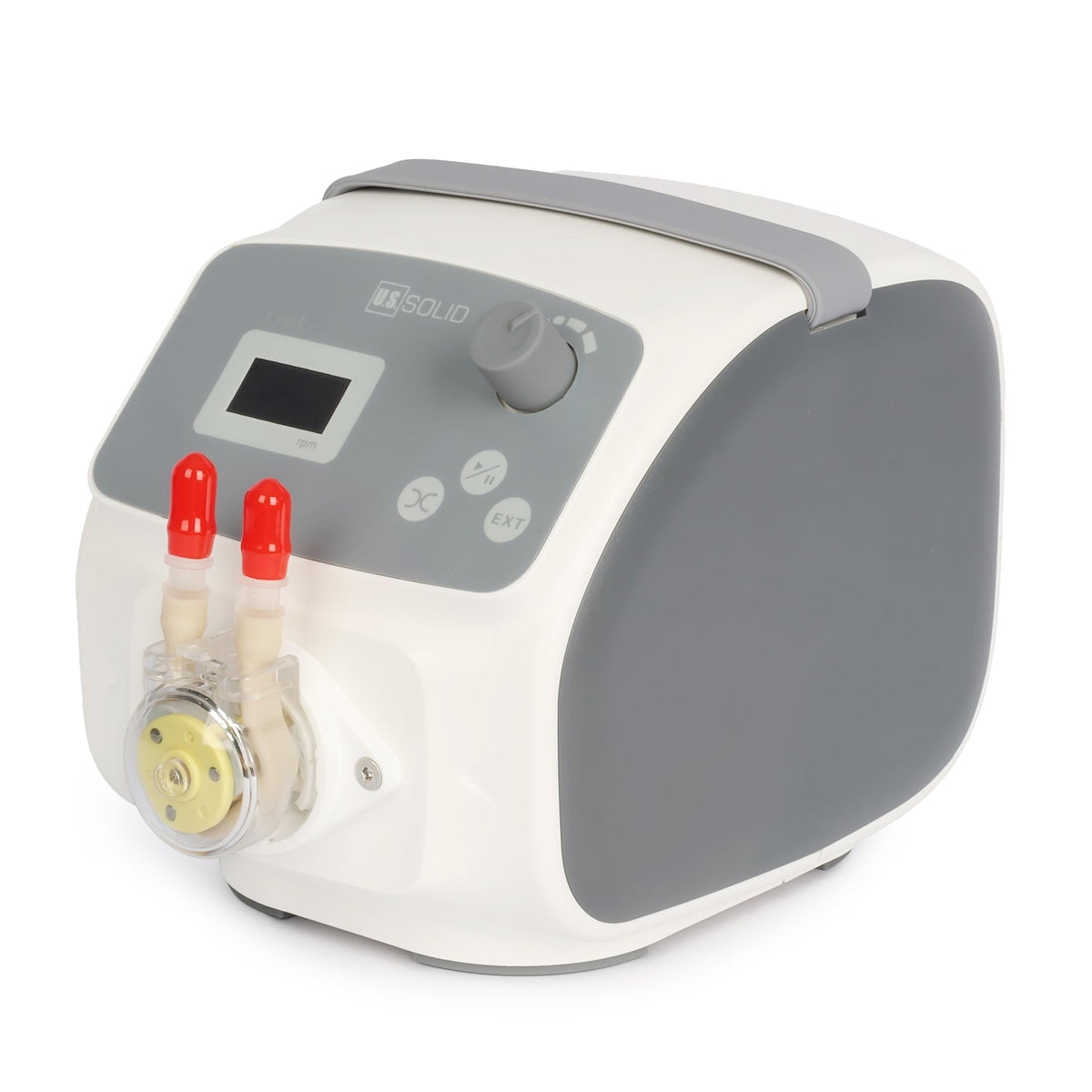 U.S. Solid Lab Peristaltic Pump, Compact Single Channel Dosing Pump with OLED Display, Adjustable Speed 0.1–150 RPM, Flow Rate 0.004–63.96 mL/min, Reversible, External Control for Laboratory Use