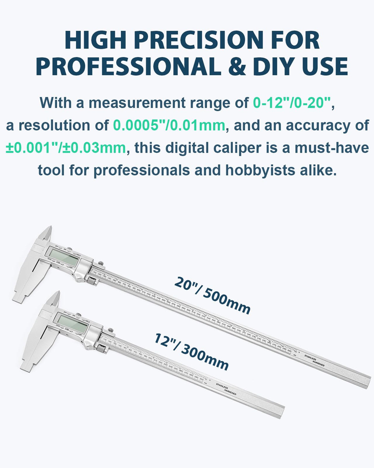 Mxmoonfree 12-Inch Digital Caliper with 4-Inch Jaw Depth, Precision Measuring Tool, Full Metal Frame, Large LCD Screen, Resolution 0.0005"/0.01mm, Ideal for Professionals & Hobbyists
