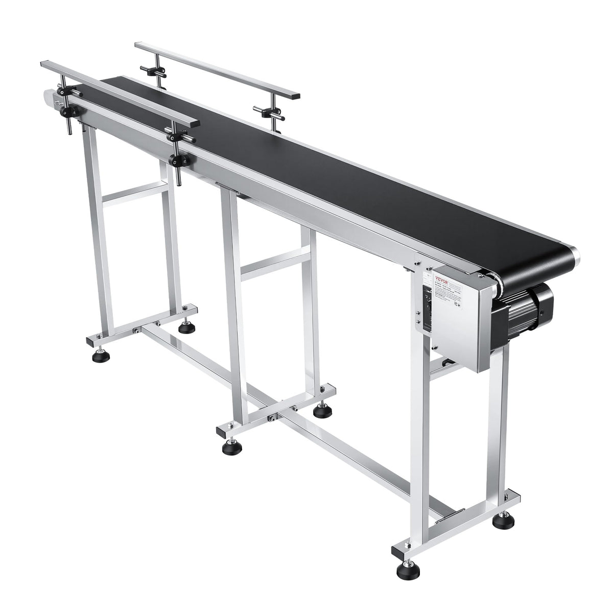 VEVOR PVC Belt Conveyor 71″x 7.8″, Electric PVC Conveyor 110V Adjustable Automatic Speed, Conveyor Machine with Double Guardrail, in Stainless Steel, Industrial Transport Equipment