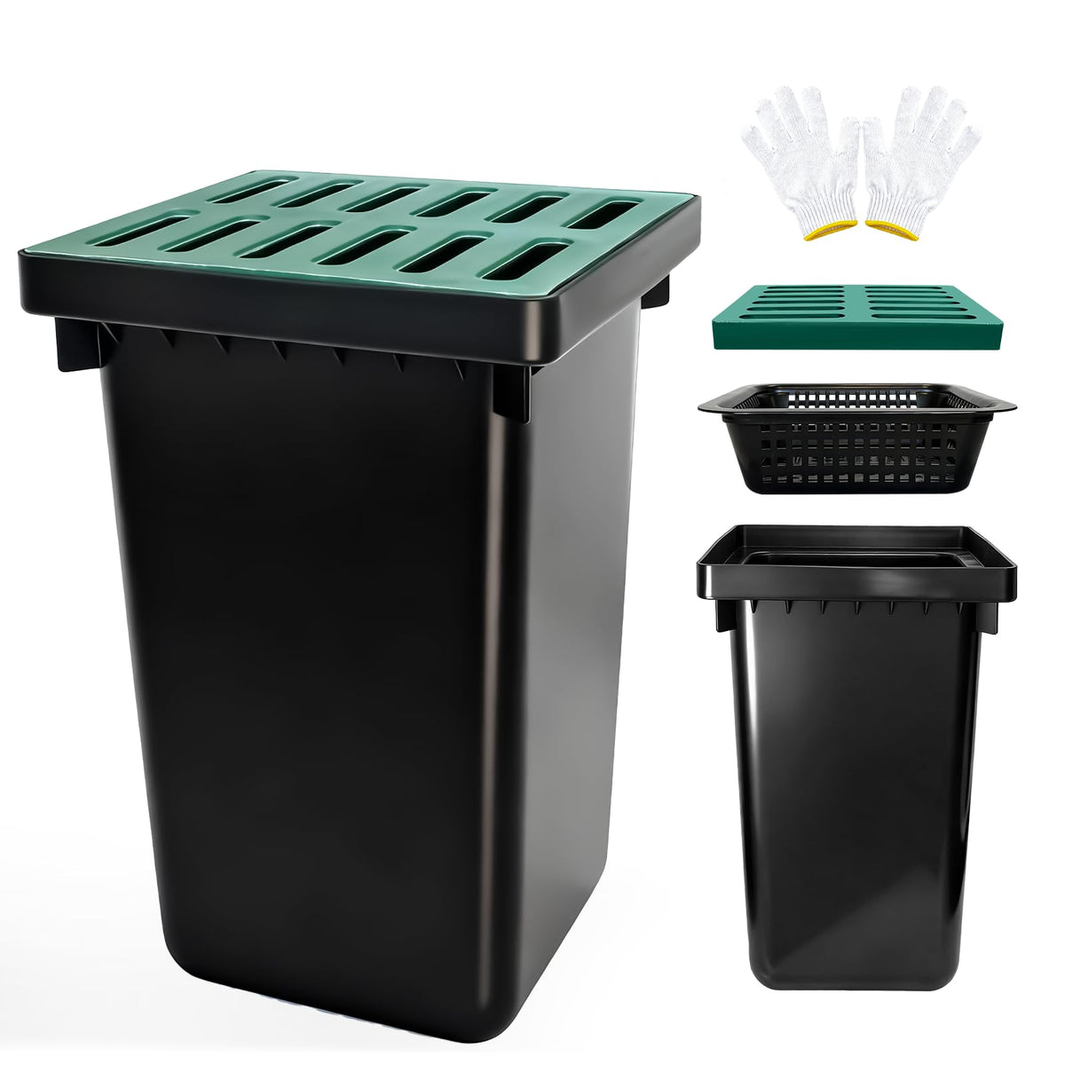 24Inch Catch Basin with Grate, Square Extra Large Yard Drainage Catch Basin for Drainage with Debris Basket, No Pre-Drilled Holes for Patios, Downspout, Municipal Pipeline