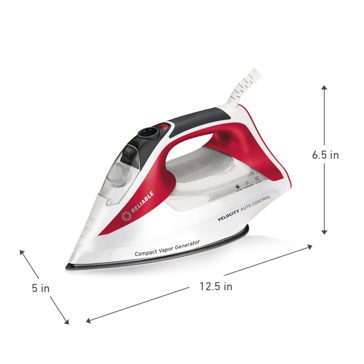 Reliable Velocity 270IR Steam Iron - Auto Control Compact Vapor Generator with Sensor Technology, Patented Technology for Continuous Steam, Zero Leaks, Perfect Temperature, 8 Programmable Heat Setting
