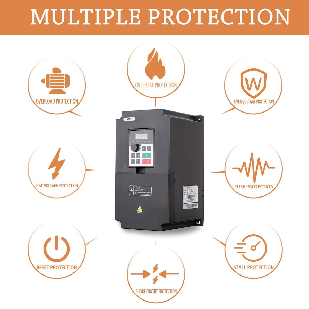 QNK 7.5KW 10HP 220V AC 33A VFD Converter Single to 3 Phase Inverter Variable Frequency Drive for CNC Spindle Motor Speed Controller