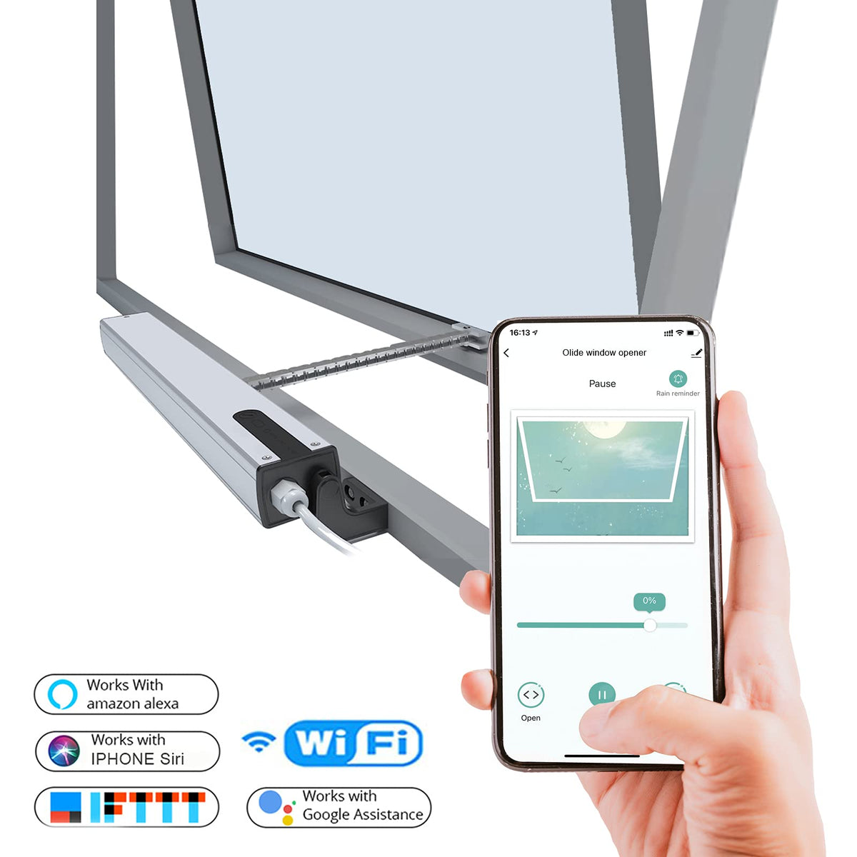 Olideauto Automatic Electric Window Opener,Smart WiFi Function Built in AC Motor,Wireless Remote and Phone APP Controlled Automatic Window Closer