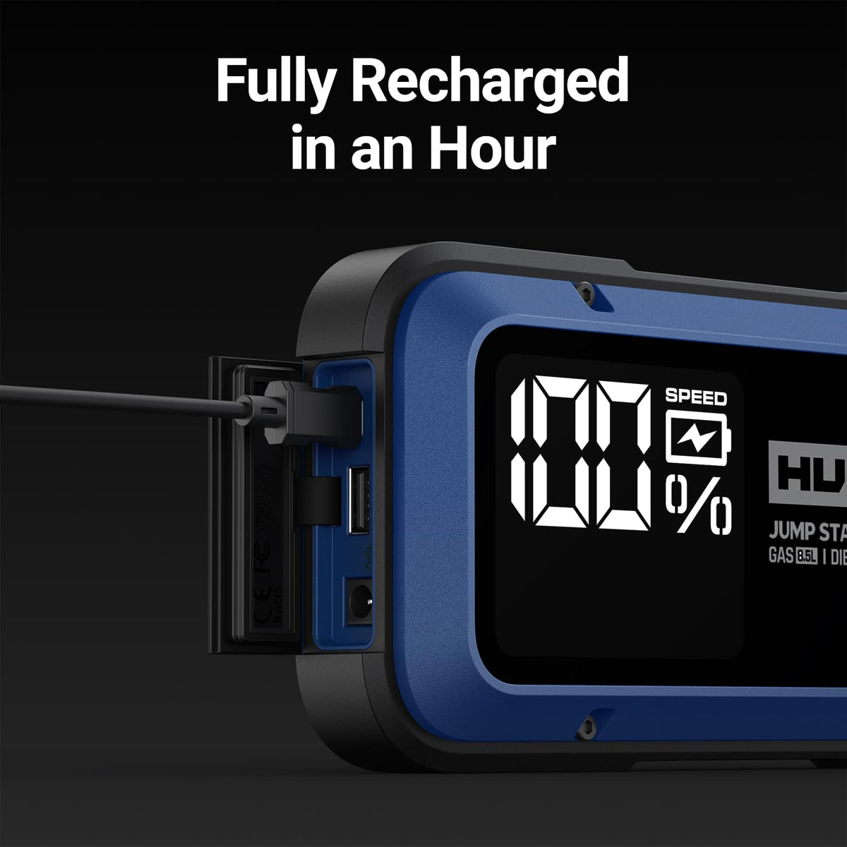 Hulkman Alpha85,Cobalt Blue,2000A 74Wh Smart Jump Starter, 12V Portable Car Battery Booster with 3.3" Display, USB-C Power Pack, 5-Mode Flashlight, Jumper Cables for up to 8.5L Gas/6.0L Diesel