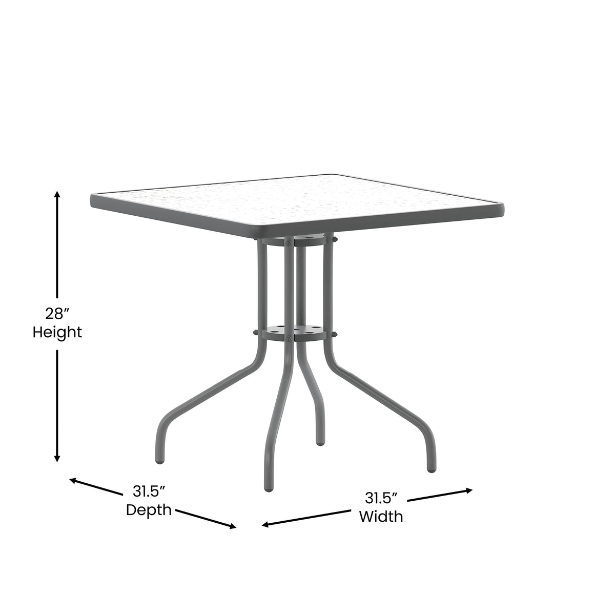 Flash Furniture TLH-0732SQ-017CSV4-GG Lila 31.5'' Square Glass Table with 4 Metal Aluminum Slat Stack Chairs, Silver
