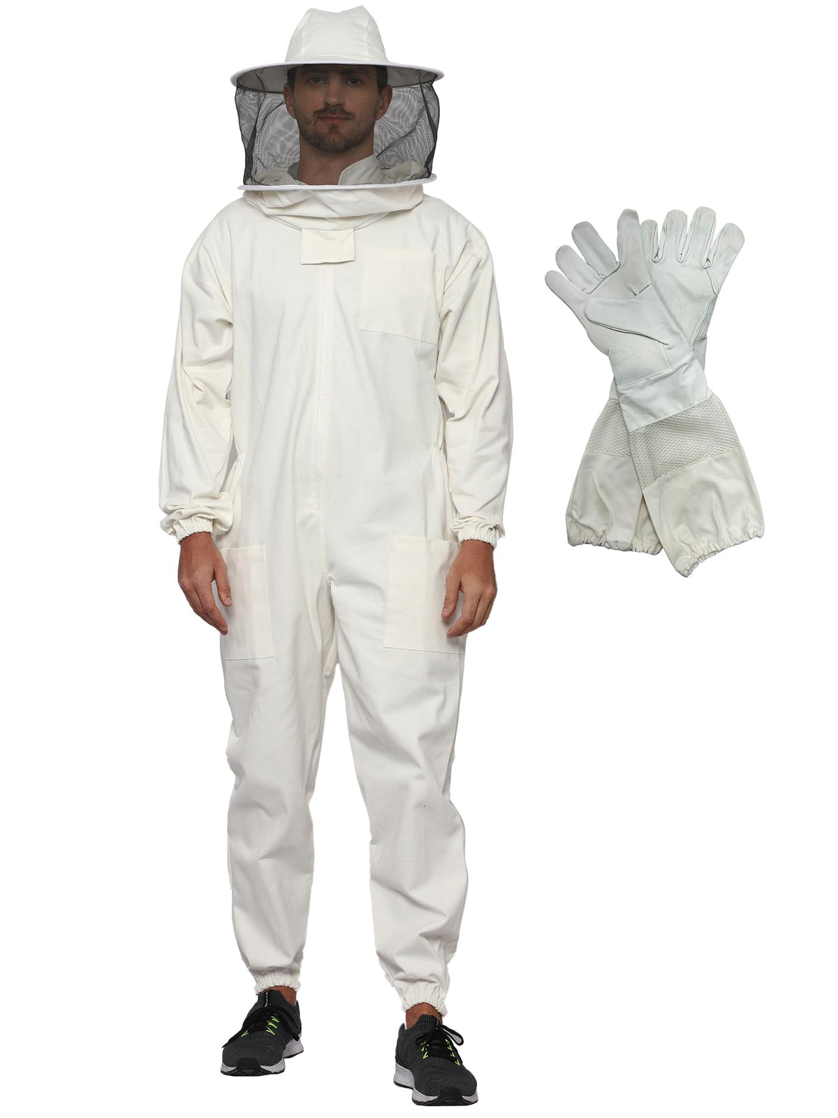BEEATTIRE Professional Bee Suit With Round Hood Veil- Thick Cotton Bee Suit Sting-less Protection Pro Beekeeper Suit Bee Keeper Suite Trajes De Apicultura Beekeeping Coverall With Bee Gloves 3XL