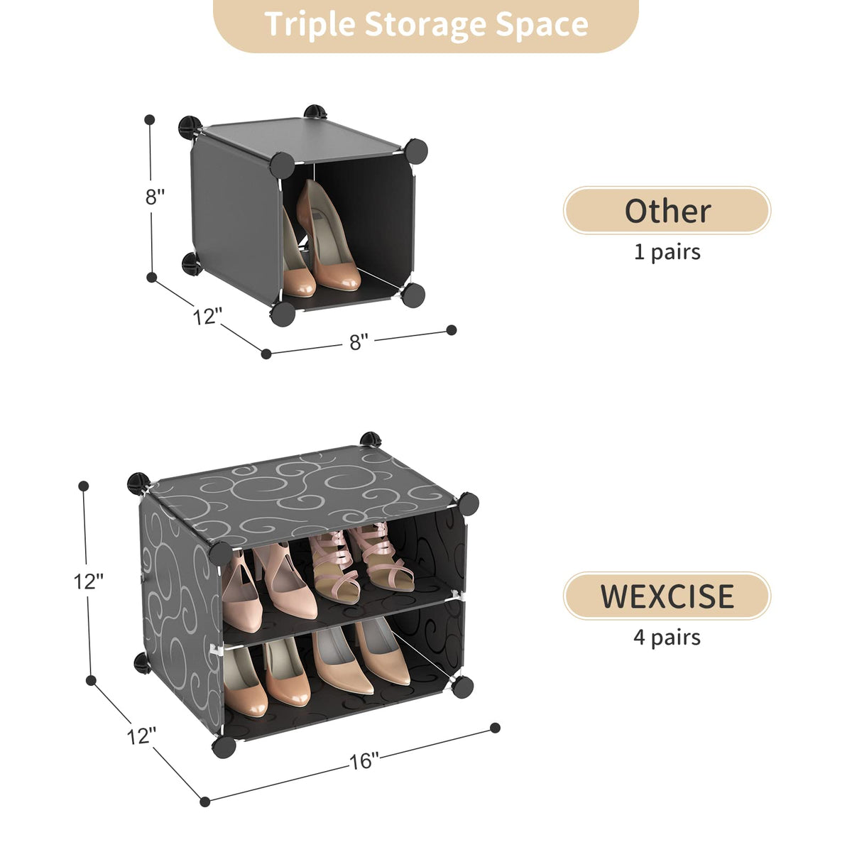 WEXCISE Portable Shoe Rack with Door, 64 Pairs Cabinet Easy Assembly, Plastic Adjustable Shoe Storage Organizer Stackable Detachable Free Standing DIY Expandable 8 Tier Black