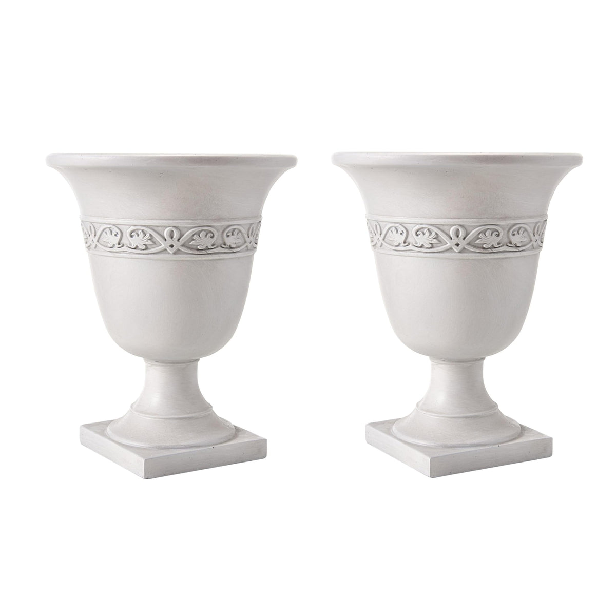 Christopher Knight Home Sical Round Concrete Planter Set of 2, 2 Pack Garden Flower Pot with Drainage Hole, MGO Patio Urn Planter for Outdoor Plants, Outdoor Planter Box, No Assembly, Antique White