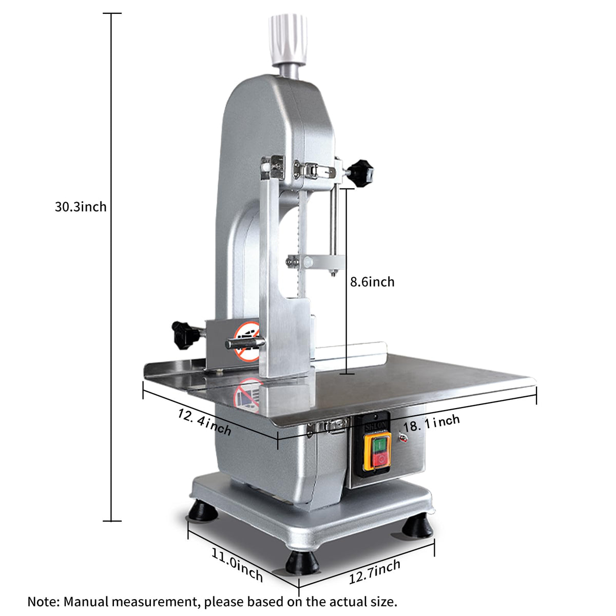 750W Electric Bone Saw Machine Commercial Electric Meat Bandsaw for Butchering, 18.1" x 12.4" Workbench, 0.4-4.3 Inch Cutting Thickness, Table Sawing for Cutting Rib, Frozen Meat with 5 Saw Blades