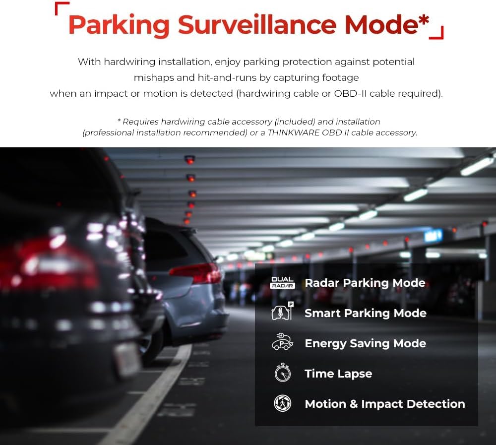 Thinkware U3000 4K Front Dash Cam with Sony STARVIS 2 Sensor, Built-in Radar Parking Mode, Super Night Vision 4.0, Dual-Band Wi-Fi, GPS, HDR, ADAS, Bluetooth, Supports Up to 512GB microSD