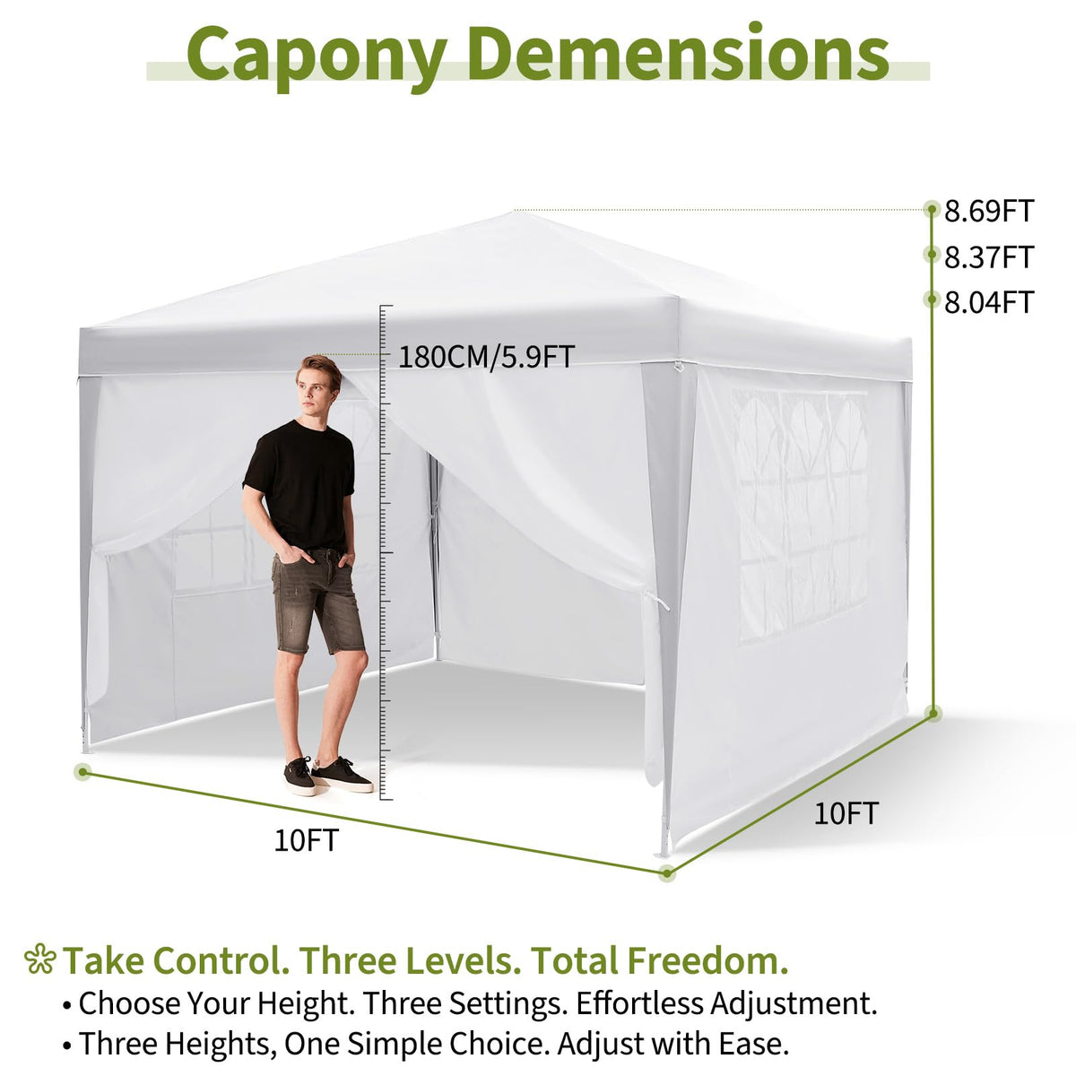 GarveeTech 10x10 Pop Up Canopy Tent with 4 Sidewalls, Heavy Duty Instant Portable Gazebo with UPF 50+ Waterproof Top & Removable Walls for Outdoor, Backyard, Beach, Camping, White